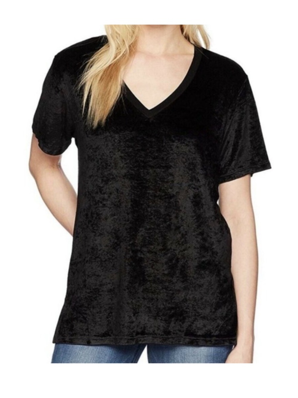Michael stars black velvet short sleeve t shirt v neck